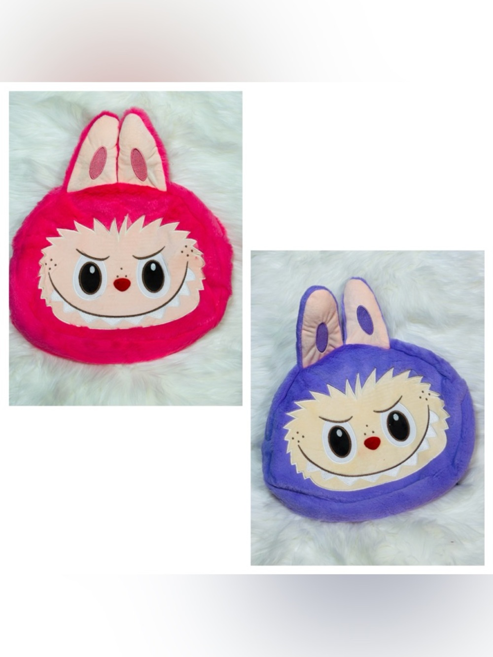 Playful Labubu Face Plush Kids Bag - Pink or Purple